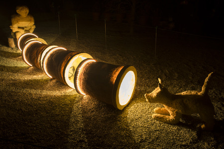 Amsterdam, the Netherlands December 20, 2015 : artwork called Patience from Marcello Pieter Stokhof exhibited in the Hermitage garden at Amsterdam Light Festival 2015 which is dedicated to theme 'Friendship'のeditorial素材