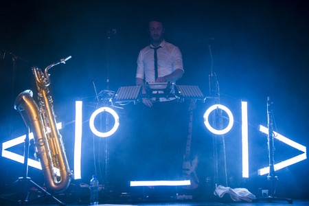Amsterdam, The Netherlands - 16 March, 2016: concert of French electro swing band Caravan Palace at venue Melkwegのeditorial素材