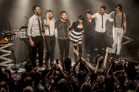 Amsterdam, The Netherlands - 16 March, 2016: concert of French electro swing band Caravan Palace at venue Melkwegのeditorial素材