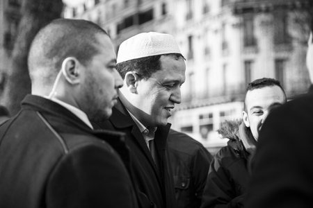 PARIS, FRANCE- January 10, 2016: Place de la Repbublique, ceremony to commemorate victims of the bombing and shooting rampage, Charlie Hebdo terrorist attack and "Marches Republicaines" demonstrationのeditorial素材