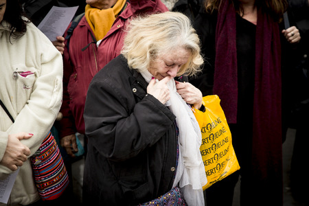 PARIS, FRANCE - January 10, 2016: ceremony to commemorate victims of the bombing and shooting rampage, commemoration of Charlie Hebdo terrorist attack and of Marches Republicaines demonstrationのeditorial素材