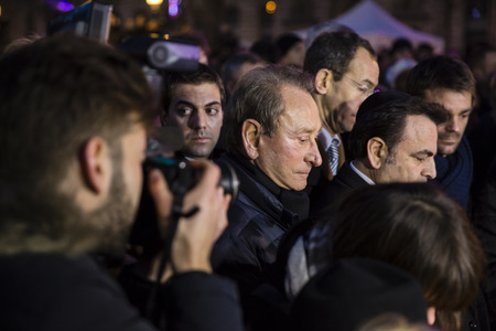 PARIS, FRANCE- January 10, 2016: Place de la Repbublique, ceremony to commemorate victims of the bombing and shooting rampage, Charlie Hebdo terrorist attack and "Marches Republicaines" demonstrationのeditorial素材
