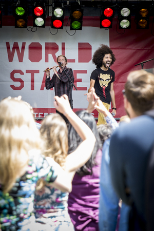 Amsterdam, The Netherlands - July, 3 2016: concert of alternative Electro-Hip Hop Moroccan band N3rdistan at Amsterdam Roots Open Air, free public cultural festival held in Oosterparkのeditorial素材