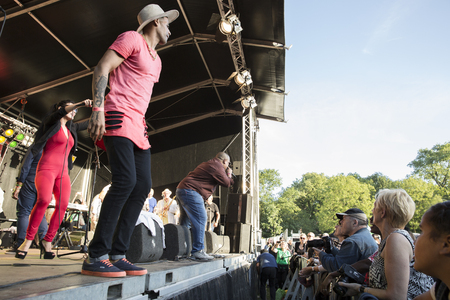 Amsterdam, The Netherlands - July, 3 2016: concert of Cuban band Elito Reve y su Charangon at Amsterdam Roots Open Air, free public cultural festival held in Oosterparkのeditorial素材