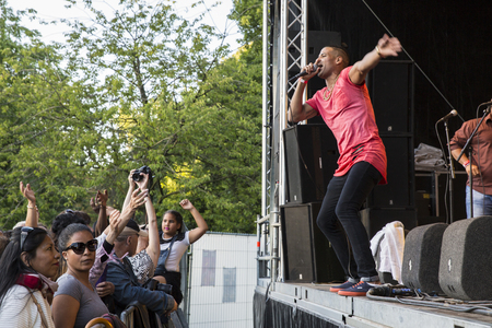 Amsterdam, The Netherlands - July, 3 2016: concert of Cuban band Elito Reve y su Charangon at Amsterdam Roots Open Air, free public cultural festival held in Oosterparkのeditorial素材