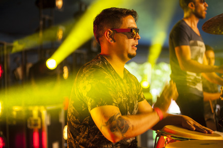 Amsterdam, The Netherlands - July, 5 2015: during the concert of Colombian band LA-33 - during Amsterdam Roots Open Air,  cultural festival held in Park Frankendael on 05/07/2015のeditorial素材