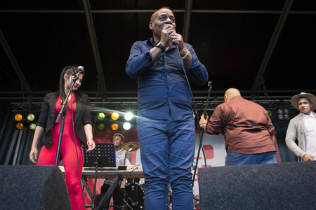 Amsterdam, The Netherlands - July, 3 2016: concert of Cuban band Elito Reve y su Charangon at...