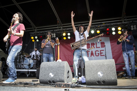 Amsterdam, The Netherlands - July, 3 2016: concert of alternative Algerian band Djmawi Africa at Amsterdam Roots Open Air, free public cultural festival held in Oosterparkのeditorial素材