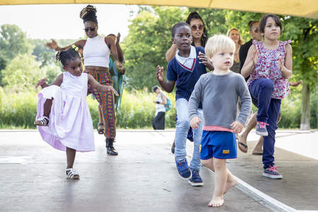 Amsterdam, The Netherlands - July, 5 2015: African dance workshop during Amsterdam Roots Open Air, a cultural festival held in Park Frankendael on 05/07/2015のeditorial素材