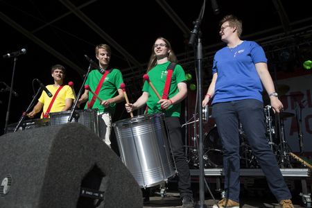 Amsterdam, The Netherlands - July, 3 2016: People performing a music and singing flashmob at Amsterdam Roots Open Air, free public cultural festival held in Oosterparkのeditorial素材