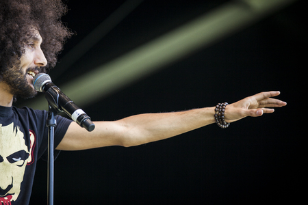 Amsterdam, The Netherlands - July, 3 2016: concert of alternative Electro-Hip Hop Moroccan band N3rdistan at Amsterdam Roots Open Air, free public cultural festival held in Oosterparkのeditorial素材