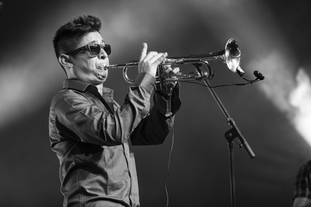 Amsterdam, The Netherlands - July, 5 2015: during the concert of Colombian band LA-33 - during Amsterdam Roots Open Air,  cultural festival held in Park Frankendael on 05/07/2015のeditorial素材