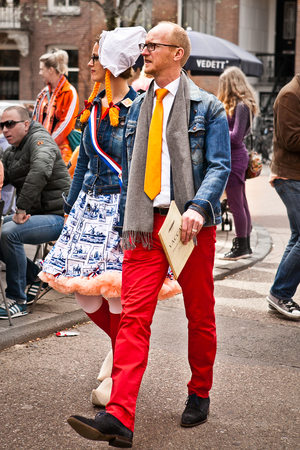 Amsterdam, The Netherlands, April 26, 2014: celebration of the public national holiday King's day - Koningsdag - held every year in April in the entire country to celebrate King Willem's birthdayのeditorial素材