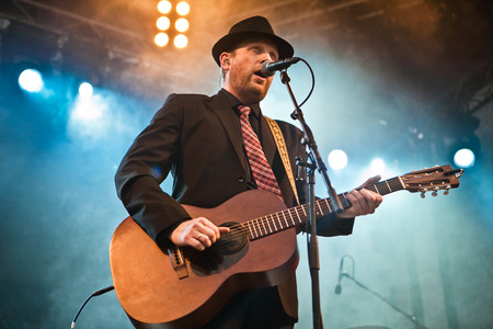 Traena, Norway - July 12: during the concert of the Norwegian folk and rock âViolet Roadâ at the Traenafestival, music festival taking place on the small island of Traena in Norway.のeditorial素材