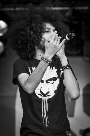 Amsterdam, The Netherlands - July, 3 2016: concert of alternative Electro-Hip Hop Moroccan band N3rdistan at Amsterdam Roots Open Air, free public cultural festival held in Oosterparkのeditorial素材