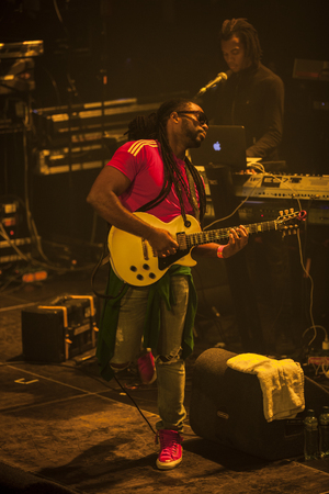 Amsterdam, The Netherlands - July, 1 2016: support act with Christopher Martin before the concert of reggae singers Gentleman and Ky-Mani Marley at Melkweg as part of cultural and world music festival Roots Amsterdamのeditorial素材
