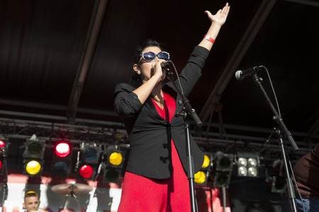 Amsterdam, The Netherlands - July, 3 2016: concert of Cuban band Elito Reve y su Charangon at Amsterdam Roots Open Air, free public cultural festival held in Oosterparkのeditorial素材