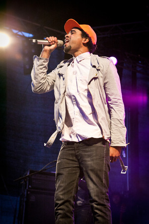 Traena, Norway - July 13: during the concert of the German musician and singer Patrice at the Traenafestival, music festival taking place on the small island of Traena in Norway.のeditorial素材