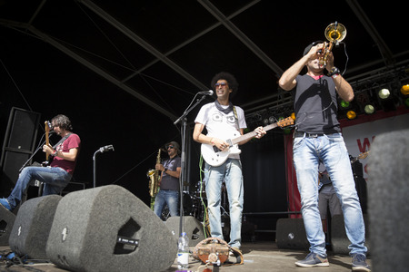 Amsterdam, The Netherlands - July, 3 2016: concert of alternative Algerian band Djmawi Africa at Amsterdam Roots Open Air, free public cultural festival held in Oosterparkのeditorial素材