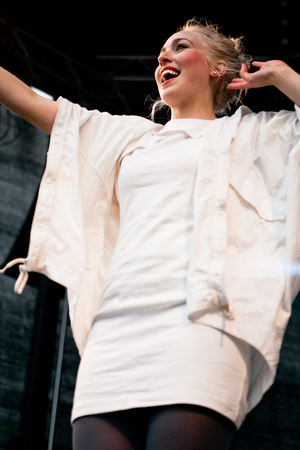 Traena, Norway - July 12: during the concert of the Norwegian electropop singer Margaret Berger at the Traenafestival, music festival taking place on the small island of Traena in Norway.のeditorial素材