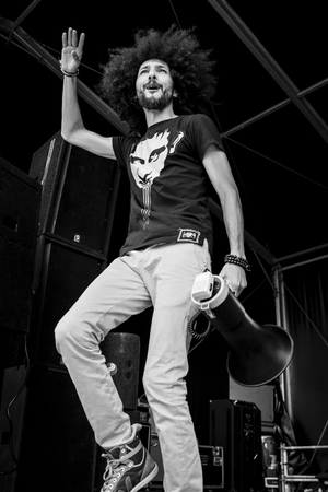 Amsterdam, The Netherlands - July, 3 2016: concert of alternative Electro-Hip Hop Moroccan band N3rdistan at Amsterdam Roots Open Air, free public cultural festival held in Oosterparkのeditorial素材