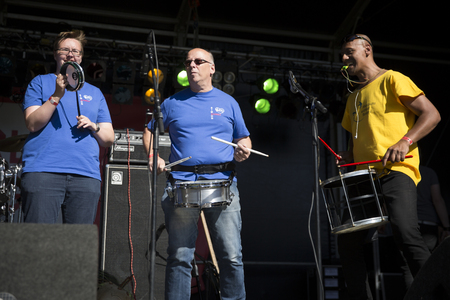 Amsterdam, The Netherlands - July, 3 2016: People performing a music and singing flashmob at Amsterdam Roots Open Air, free public cultural festival held in Oosterparkのeditorial素材