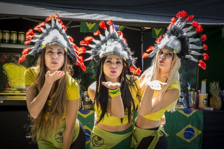 Amsterdam, The Netherlands - July, 3 2016: beautiful young Brazilian women blowing a kiss at Roots Open Air festivalのeditorial素材