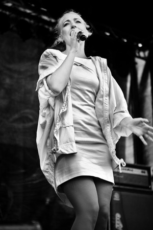 Traena, Norway - July 12: during the concert of the Norwegian electropop singer Margaret Berger at the Traenafestival, music festival taking place on the small island of Traena in Norway.のeditorial素材