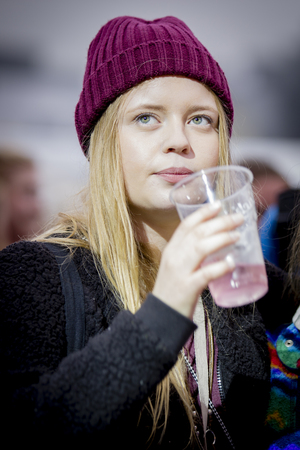 Traena, Norway - July 10 2013: during the concert of the Norwegian singer Hekla Stalstrenga at the Traenafestival, music festival taking place on the small island of Traenaのeditorial素材