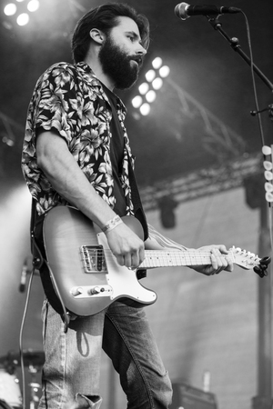 Traena, Norway - July 11 2014: during the concert of the Norwegian band Ida Maria  at the Traenafestival, music festival taking place on the small island of Traenaのeditorial素材
