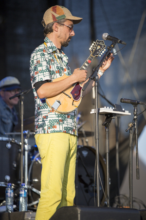 Traena, Norway - July 11 2014: during the concert of the Norwegian band Ida Maria at the Traenafestival, music festival taking place on the small island of Traenaのeditorial素材