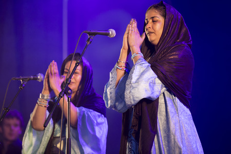 Traena, Norway - July 10 2014: during the concert of the Malian traditionnal and pop rock band Tamikrest at the Traenafestival, music festival taking place on the small island of Traenaのeditorial素材