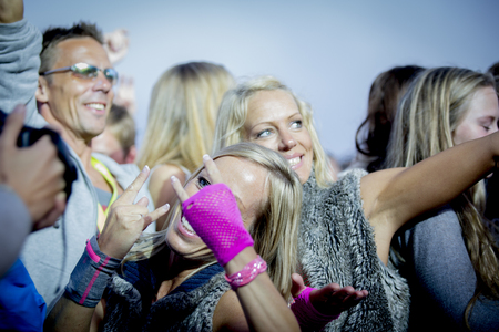 Traena, Norway - July 12 2014: during the concert of the Danish electro-rap singer Linkoban at the Traenafestival, music festival taking place on the small island of Traenaのeditorial素材