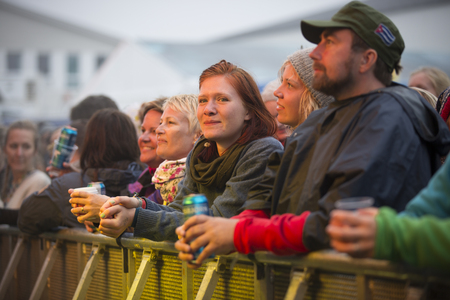 Traena, Norway - July 10 2013: during the concert of the Norwegian singer Hekla Stalstrenga at the Traenafestival, music festival taking place on the small island of Traenaのeditorial素材