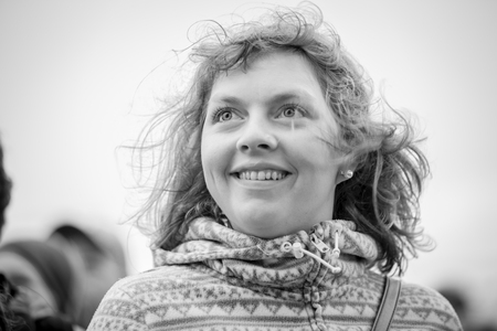 Traena, Norway - July 10 2013: during the concert of the Norwegian singer Hekla Stalstrenga at the Traenafestival, music festival taking place on the small island of Traenaのeditorial素材