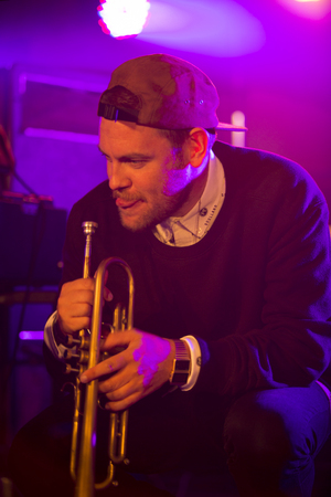 Traena, Norway - July 11 2014: at the concert of the Norwegian electronic soul singer Nosizwe at the Traenafestival, music festival taking place on the small island of Traenaのeditorial素材