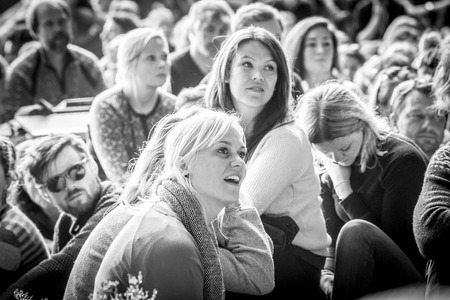Traena, Norway - July 12 2014: during the concert of the Norwegian Singer Stein Torleif Bjella featuring Svartlamon Hardkor choir at cathedral cave of Kirkehelleren on Sana Isaland at the Traena music festivalのeditorial素材