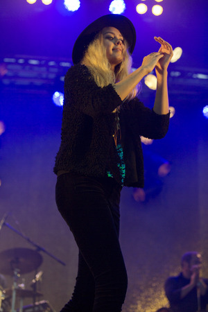 Traena, Norway - July 10 2014: during the concert of the Swedish rock band First Aid Kit at the Traenafestival, music festival taking place on the small island of Traenaのeditorial素材