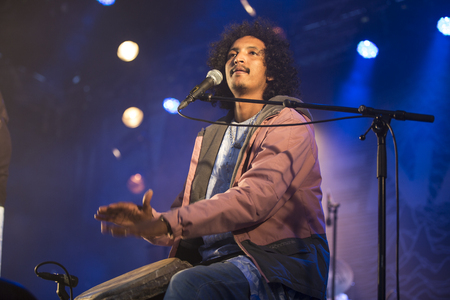Traena, Norway - July 10 2014: during the concert of the Malian traditionnal and pop rock band Tamikrest at the Traenafestival, music festival taking place on the small island of Traenaのeditorial素材
