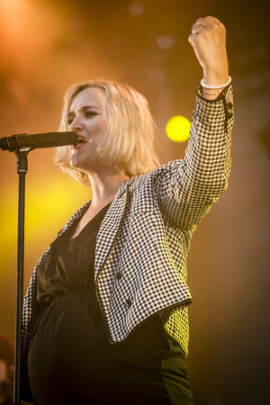 Traena, Norway - July 10 2013: during the concert of the Norwegian singer Hekla Stalstrenga at the Traenafestival, music festival taking place on the small island of Traenaのeditorial素材