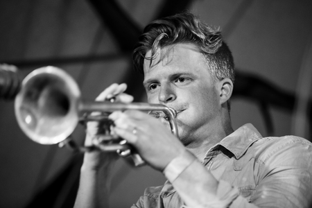 Traena, Norway - July 11 2014: during the concert of the Norwegian experimental jazz band Pixel  at the Traenafestival, music festival taking place on the small island of Traenaのeditorial素材