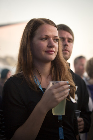 Traena, Norway - July 12 2014: during the concert of the Icelandic singer Mugison at the Traenafestival, music festival taking place on the small island of Traenaのeditorial素材