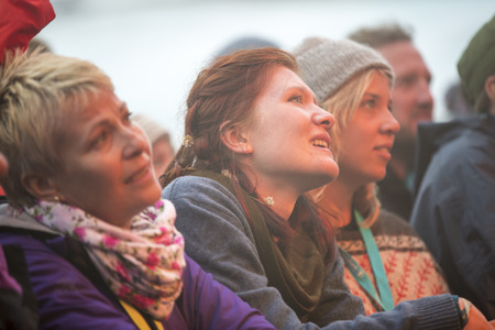 Traena, Norway - July 10 2013: during the concert of the Norwegian singer Hekla Stalstrenga at the Traenafestival, music festival taking place on the small island of Traenaのeditorial素材