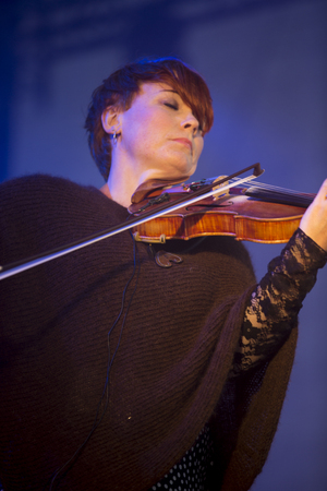 Traena, Norway - July 10 2013: during the concert of the Norwegian singer Hekla Stalstrenga at the Traenafestival, music festival taking place on the small island of Traenaのeditorial素材