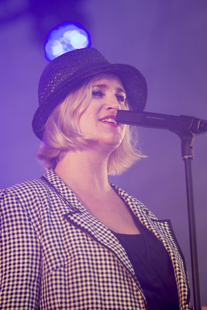 Traena, Norway - July 10 2013: during the concert of the Norwegian singer Hekla Stalstrenga at the Traenafestival, music festival taking place on the small island of Traenaのeditorial素材