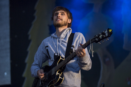 Traena, Norway - July 11 2014: people watching the concert of the Swedish pop-techno band Den Svenska Bjornstammen at the Traenafestival, music festival taking place on the small island of Traenaのeditorial素材