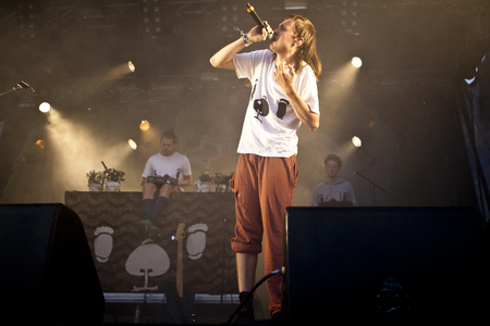 Traena, Norway - July 11 2014: people watching the concert of the Swedish pop-techno band Den...