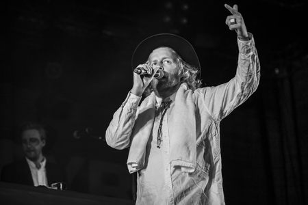 Traena, Norway - July 9 2015: concert of Swedish rock band Movits! at the Traenafestival, music festival taking place on the small island of Traenaのeditorial素材