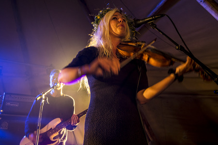 Traena, Norway - July 10 2015: concert of folk Norwegian artist Fay Wildhagen  at Traenafestival, music festival taking place on the small island of Traenaのeditorial素材