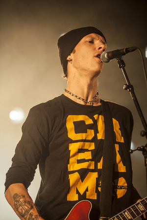 Traena, Norway - July 9 2015: concert of Norwegian rock band OnklP & De Fjerne Slektningene at the Traenafestival, music festival taking place on the small island of Traenaのeditorial素材